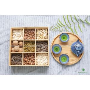 Hộp Đựng Mứt Tết Bằng Tre (Hình Vuông – 9 Ngăn)